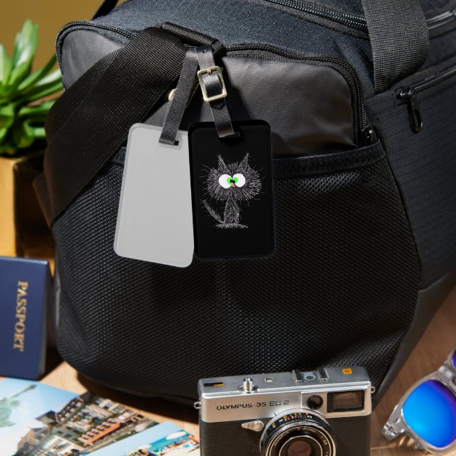 Confused Cat Black  Luggage Tag (Front & Back)