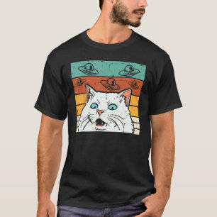 Confused Cat UFO Retro Meme Alien Space  Men Women T-Shirt