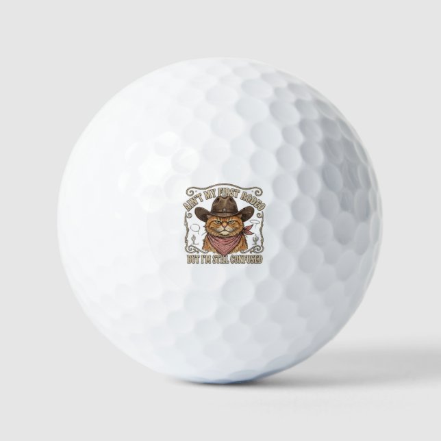 Confused Cowboy Cat Rodeo Golf Balls (Front)