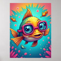 Confused Fish in Swimming Goggles – Funny Pop Art