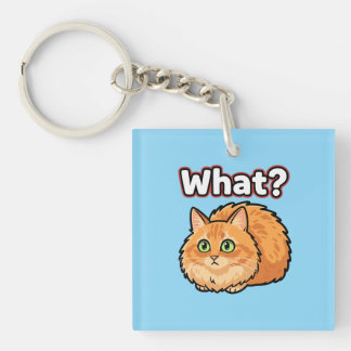Confused Fluffy Orange Cat "What?" Meme keychain