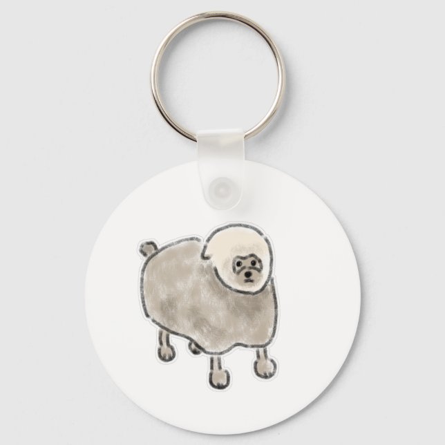 Confused Fluffy Sheep Dog Creature Key Ring (Front)