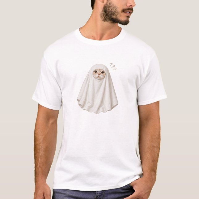Confused Ghost Cat T-Shirt (Front)
