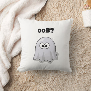 Confused Ghost Says "Oob?" Funny Halloween Cartoon Cushion