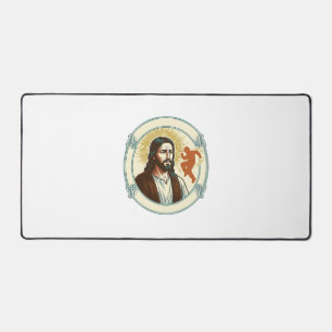 Confused Jesus Viral Dancing Trend Silhouette Vide Desk Mat