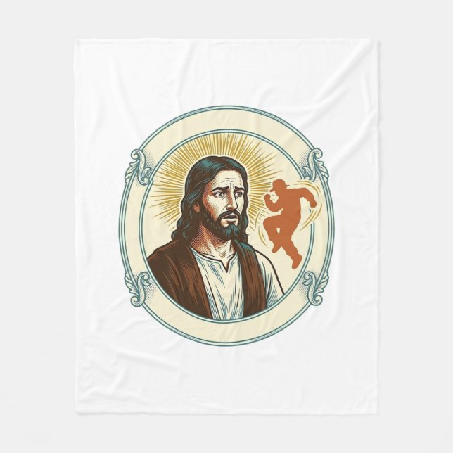 Confused Jesus Viral Dancing Trend Silhouette Vide Fleece Blanket (Front)