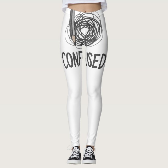 Confused – Minimalist Pencil & Scribble Art Design Leggings (Front)