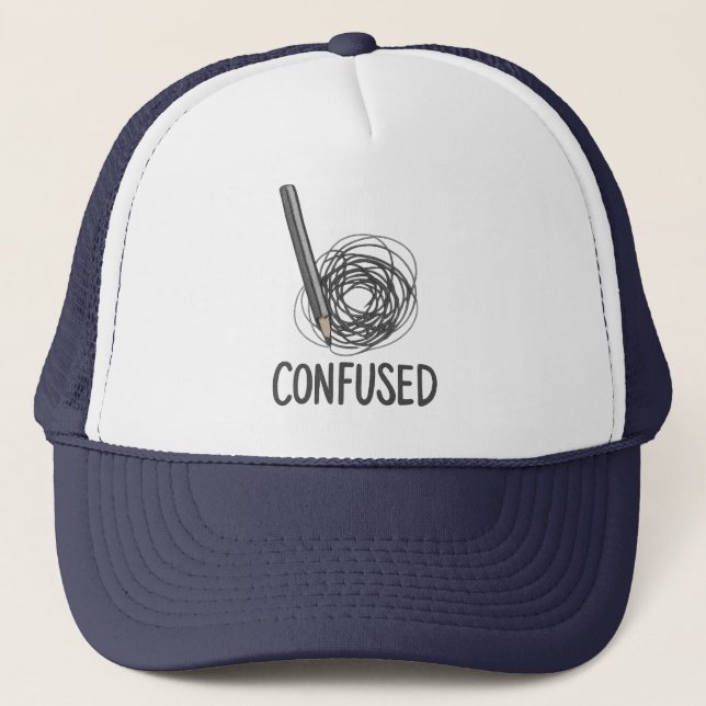 Confused – Minimalist Pencil & Scribble Art Design Trucker Hat (Front)