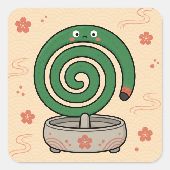 Confused Mosquito Coil Square Sticker (Front)