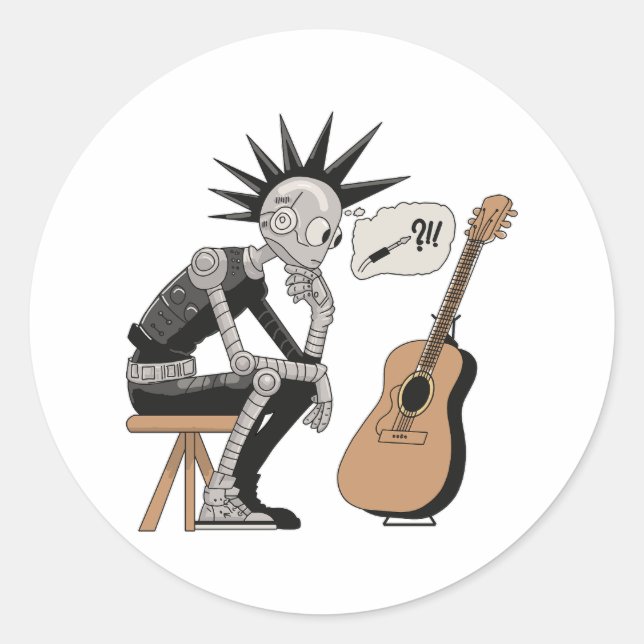 Confused Music Robot Classic Round Sticker (Front)