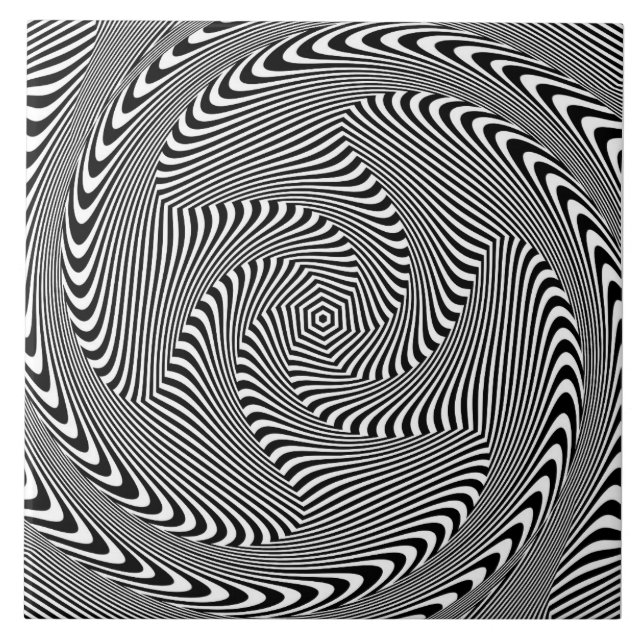 confusing hypnotic swirl lines pattern black white tile (Front)