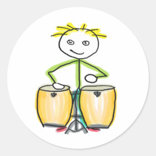 Conga Playing Stickman Classic Round Sticker