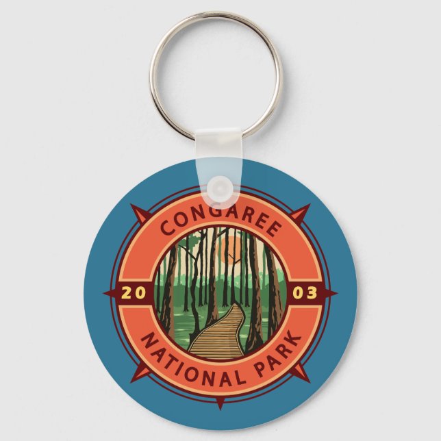 Congaree National Park Retro Compass Emblem Key Ring (Front)