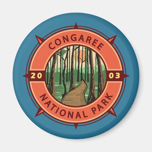 Congaree National Park Retro Compass Emblem Magnet (Front)