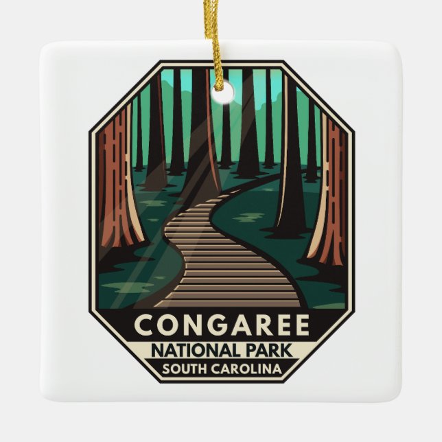 Congaree National Park Retro Emblem Ceramic Ornament (Front)