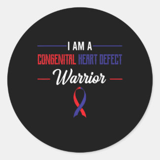 Congenital Heart Defect Warrior Blue And Red Ribbo Classic Round Sticker