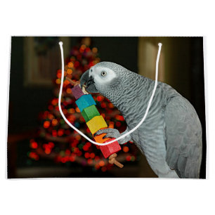 Congo African Grey Parrot Merry Christmas Tree Large Gift Bag
