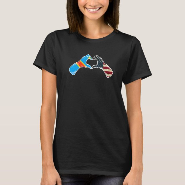 Congo American USA Flag  USA Congolese Heart  2 T-Shirt (Front)