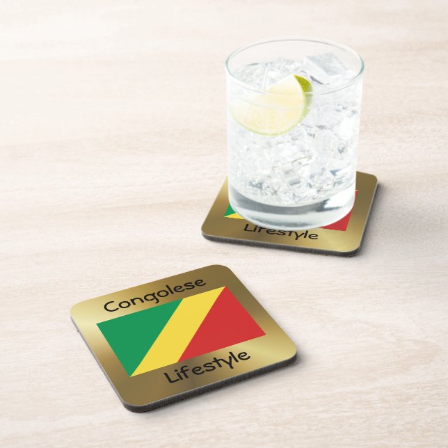 Congo-Brazzaville Flag+Text Coaster (Right Side)