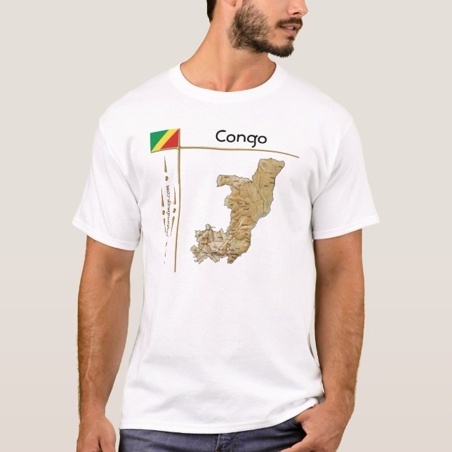 Congo-Brazzaville Map + Flag + Title T-Shirt (Front)