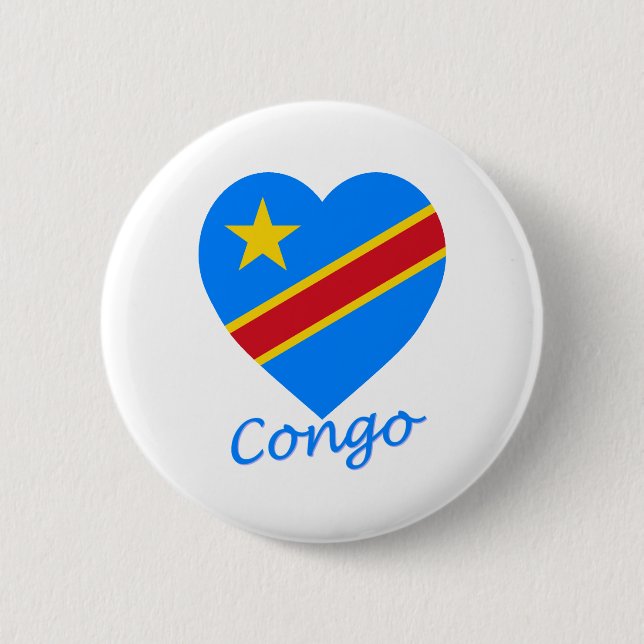 Congo Democratic Republic Flag Heart 6 Cm Round Badge (Front)
