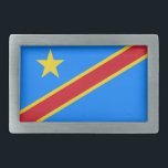 Congo Kinshasa Flag Belt Buckle<br><div class="desc">Patriotic flag of Democratic Republic of the Congo.</div>