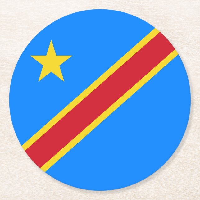 Congo Kinshasa Flag Round Paper Coaster (Front)