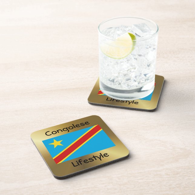 Congo-Kinshasa Flag+Text Coaster (Right Side)