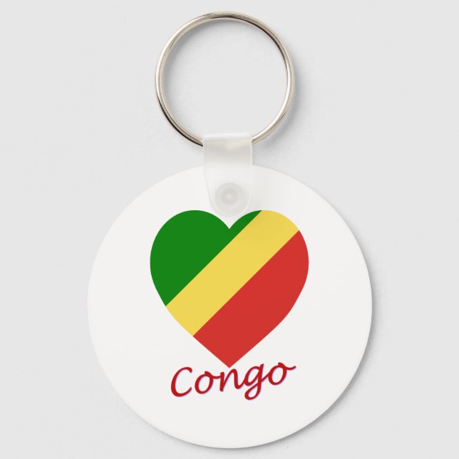 Congo Republic Flag Heart Key Ring (Front)