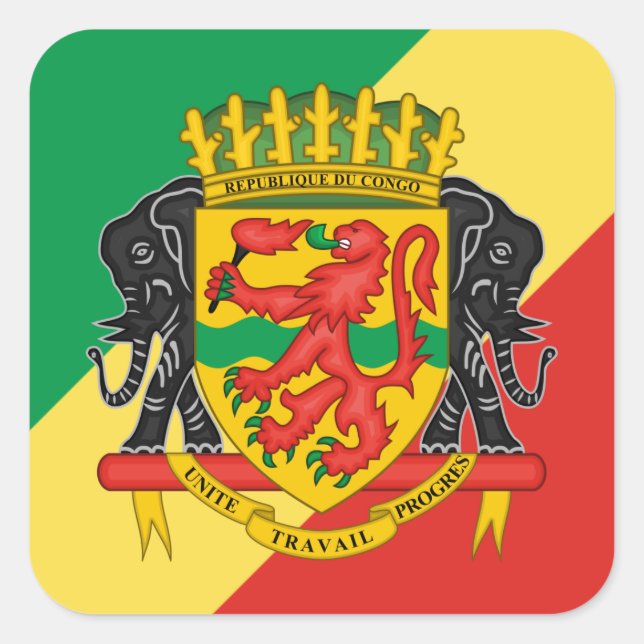 Congolese Flag & Coat of Arms, Congo Republic Square Sticker (Front)