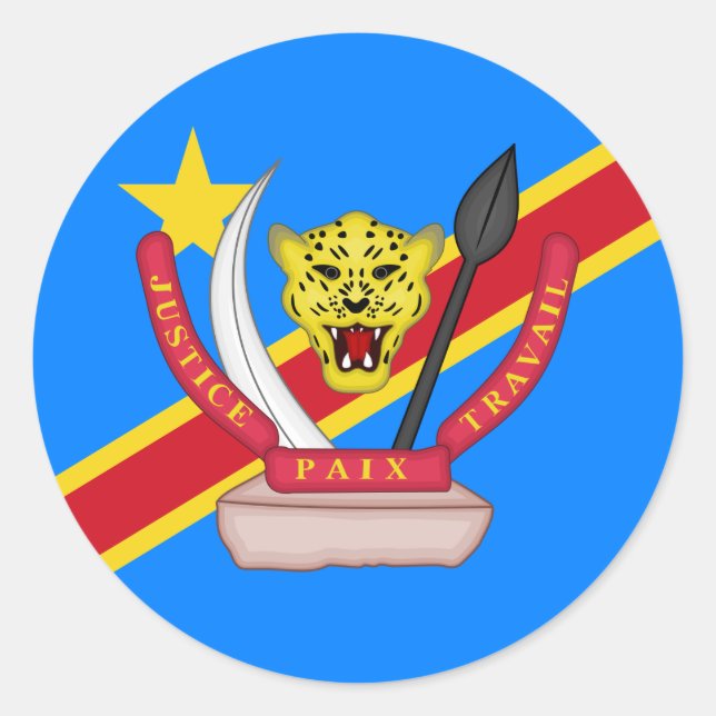 Congolese Flag & Coat of Arms, Flag of DR Congo Classic Round Sticker (Front)