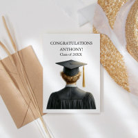 Congradulations Blonde Male Graduate in Black Gown
