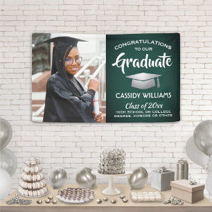 Congrats 1 Photo Green White & Silver Graduation Banner