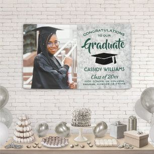 Congrats 1 Photo Marble Green and White Graduation Banner