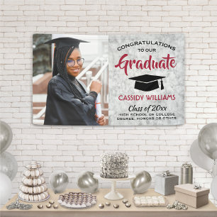 Congrats 1 Photo Marble Red White Black Graduation Banner