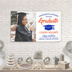 Congrats 1 Photo Modern Orange and Blue Graduation Banner