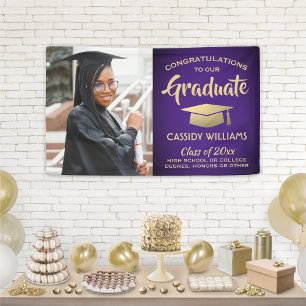 Congrats 1 Photo Purple and Gold Modern Graduation Banner
