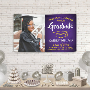 Congrats 1 Photo Purple Gold Yellow Graduation Banner