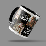 Congrats 2024 Graduate Photo Gift Mug<br><div class="desc">Personalised graduation gift mug featuring a stylish black background,  5 photos of the graduate,  faux gold glitter,  an academic cap,  modern grad quotes,  the class year,  their name,  and school or college.</div>