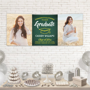 Congrats 2 Photo Green Gold Yellow Graduation Banner
