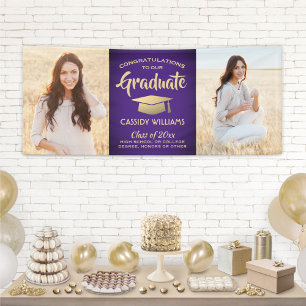 Congrats 2 Photo Purple & Gold Modern Graduation Banner