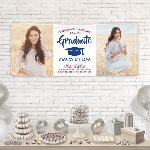 Congrats 2 Photo Red White and Blue Graduation Banner