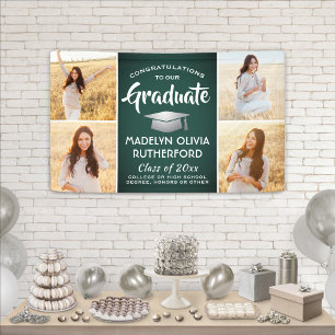 Congrats 4 Photo Green White & Silver Graduation Banner