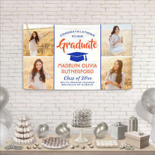 Congrats 4 Photo Orange Blue and White Graduation Banner