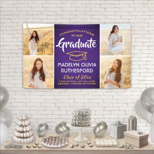 Congrats 4 Photo Purple Gold Yellow Graduation Banner