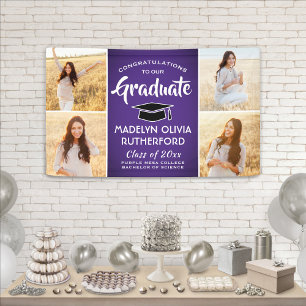 Congrats 4 Photo Purple White & Black Graduation Banner