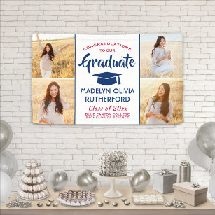 Congrats 4 Photo Red White and Blue Graduation Banner