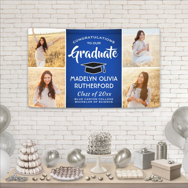 Congrats 4 Photo Royal Blue & White Graduation Banner (Creator Uploaded)