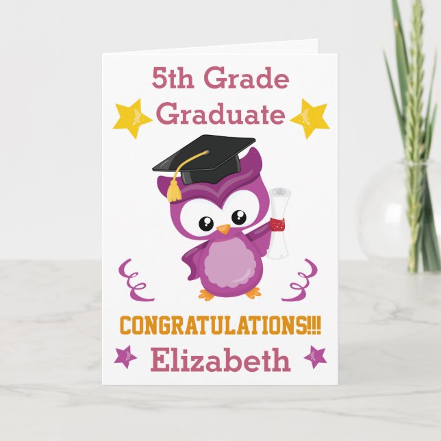 Congrats 5th grade graduate purple and gold theme card (Front)
