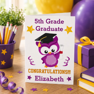 Congrats 5th grade graduate purple and gold theme card